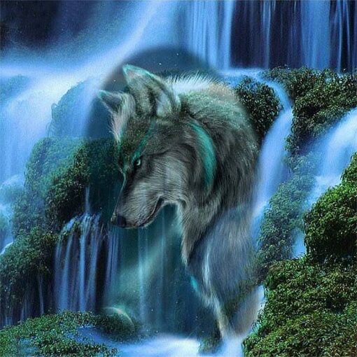 Wolf met waterval Diamond Painting