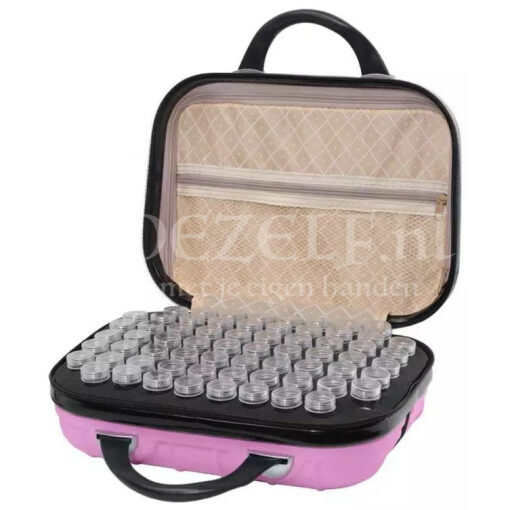 Diamond Painting opberg koffer 132 flesjes roze