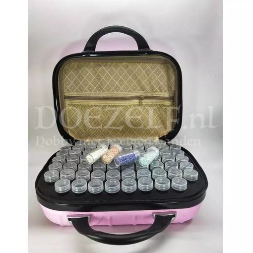 Diamond Painting opberg koffer 132 flesjes roze