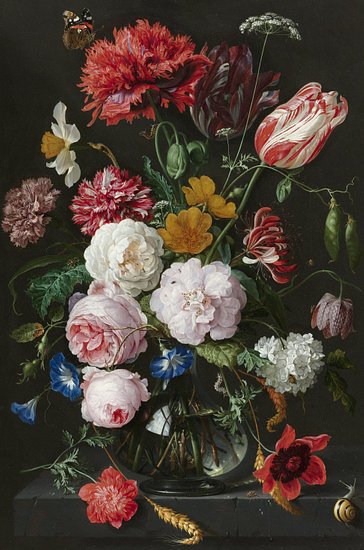 Stilleven met bloemen in een glazen vaas