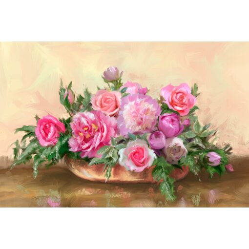 Boeket roze bloemen Diamond Painting