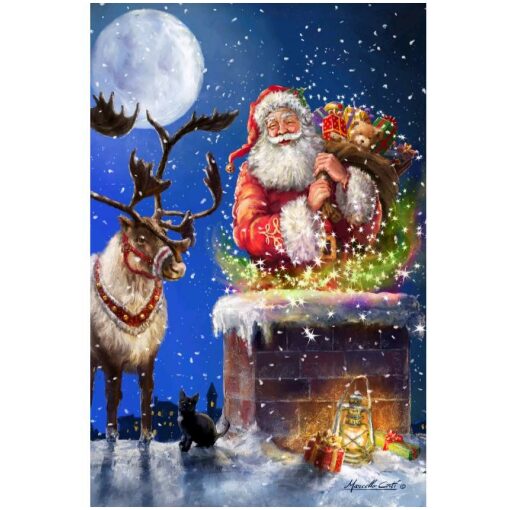 Magische kerstman door schoorsteen Diamond Painting