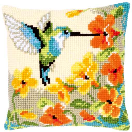 Kolibri met bloemen Kruissteekkussen pakket