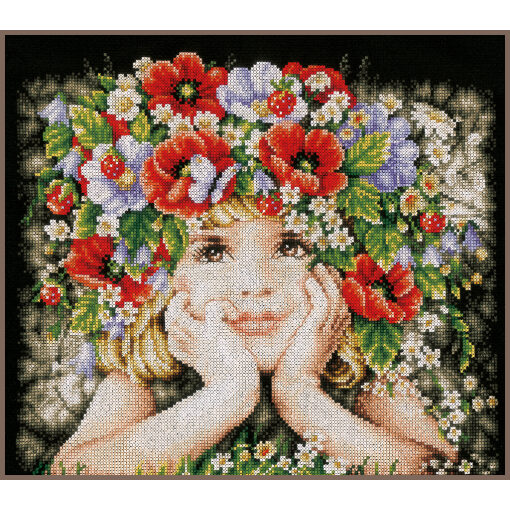 Meisje met bloemen borduren (pakket)