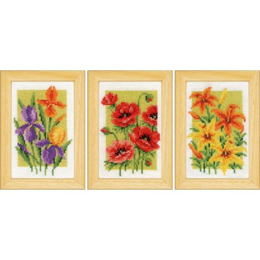 Vervaco Miniatuur kit Zomerbloemen set van 3 borduren (pakket) PN-0164189