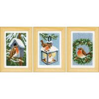 Vervaco Miniatuur kit Roodborstjes in de winter set van 3 borduren (pakket) PN-0187471