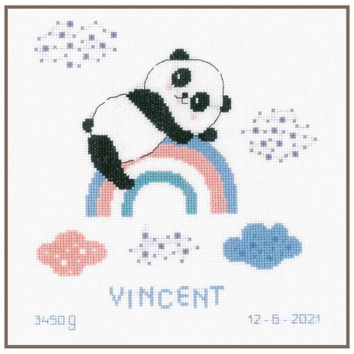 Vervaco Geboortebord Panda op regenboog borduren (pakket) PN-0191636