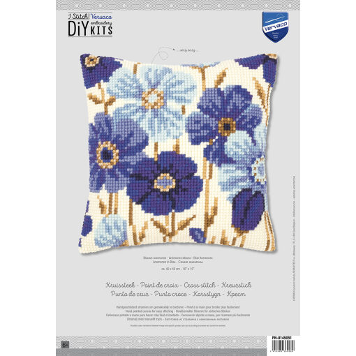 Vervaco Blauwe anemonen Kruissteekkussen pakket PN-0145051