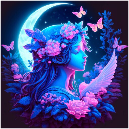 Elfje bij de maan met vlinders Diamond Painting