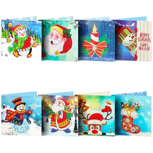 Diamond painting Kerstkaarten set 4 (8 stuks)