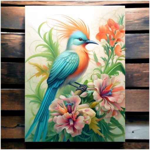 Vogel met oranje en blauwe veren Diamond Painting - Afbeelding 2