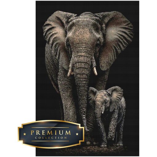 Moeder met jong olifanten Premium DP Diamond Painting - Afbeelding 2