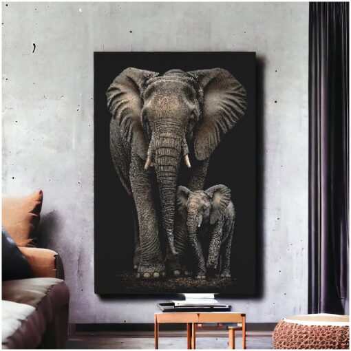 Moeder met jong olifanten Premium DP Diamond Painting - Afbeelding 3