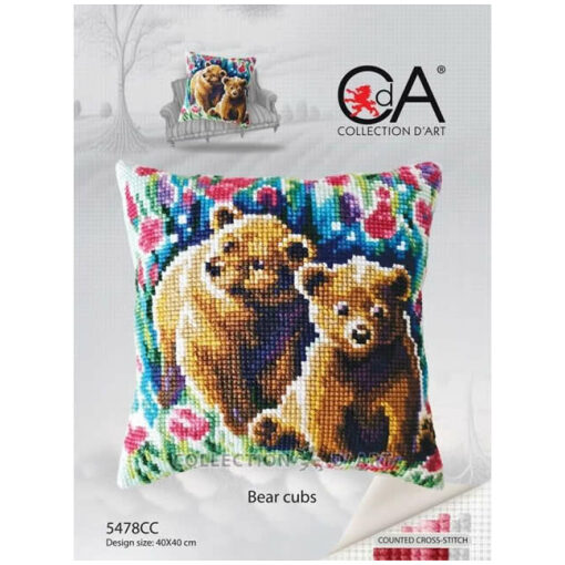 Collection d'Art Bear Cubs Uittel Kruissteekkussen pakket 5478CC