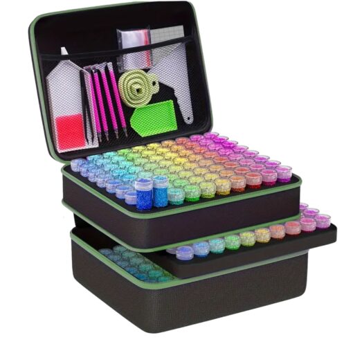 Opbergkoffer groen met 240 potjes + Diamond painting accessoires pakket