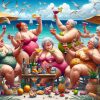 Dikke dames feesten op het strand Premium DP Diamond Painting