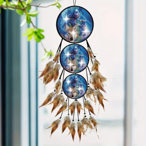 Diamond painting Droomvanger Vrouw met wolven (blauw)