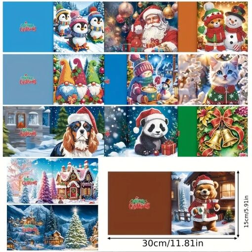 Diamond painting Kerstkaarten Kerstmis (12 stuks) - Afbeelding 2