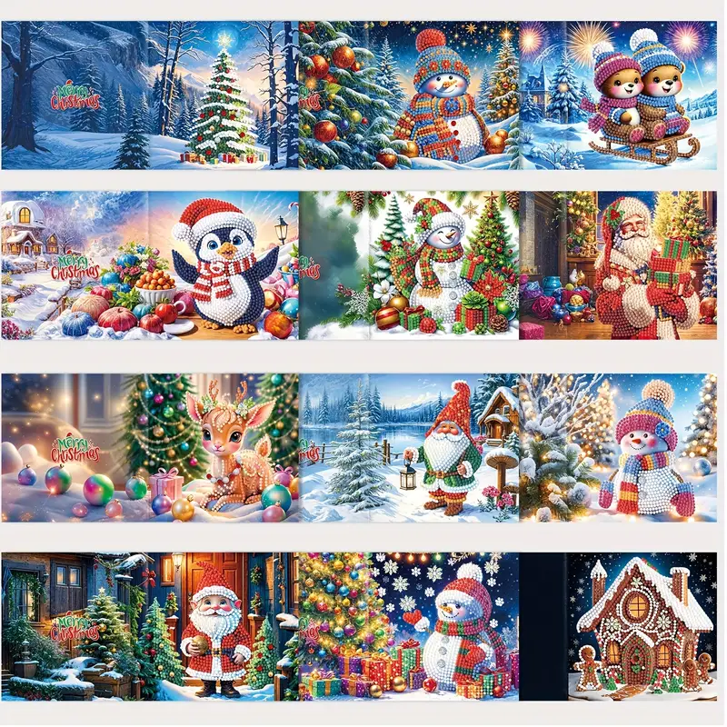 Diamond painting Kerstkaarten Kerst (12 stuks)