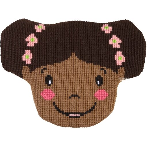 Pako Meisje met bloemetjes kruissteekkussen (pakket) 006.833