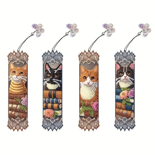 Diamond Painting Katten met bloemen boekenlegger (4 stuks)