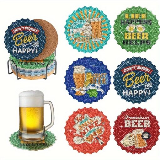 Diamond Painting Vorm onderzetters Bier rond (6 stuks)