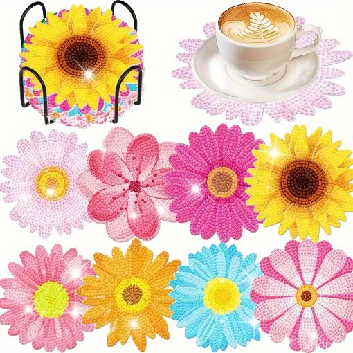 Diamond Painting Vorm onderzetters Fel gekleurde bloemen (8 stuks)