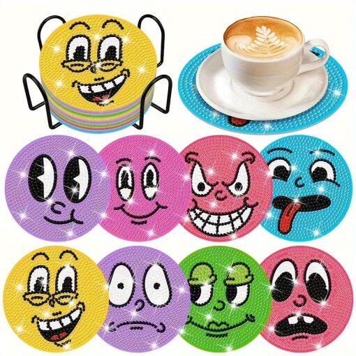 Diamond Painting onderzetters Smileys (8 stuks)