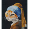 Oven Kitty in pearl earrings borduren (pakket) 1654
