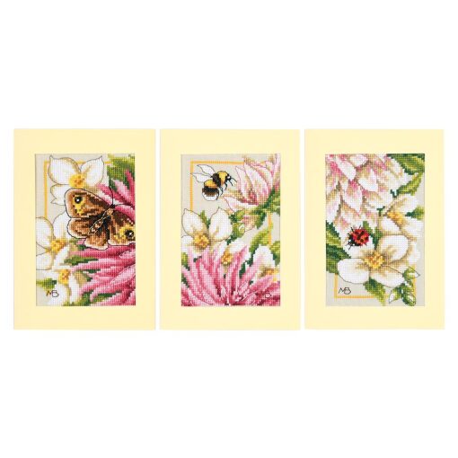 LanArte Roze dahlia set van 3 Wenskaart borduren PN-0221133