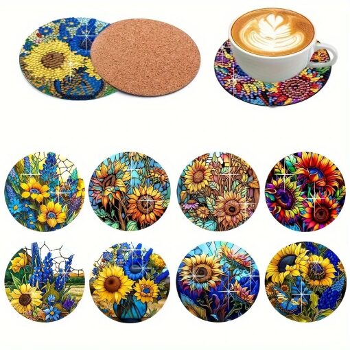Diamond Painting onderzetters Kleurige zonnebloemen (8 stuks)