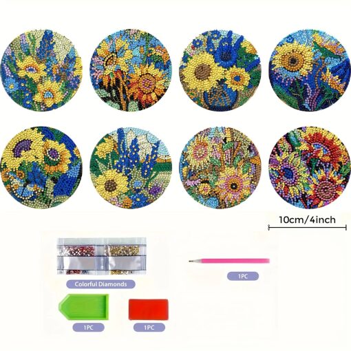 Diamond Painting onderzetters Kleurige zonnebloemen (8 stuks) - Afbeelding 2