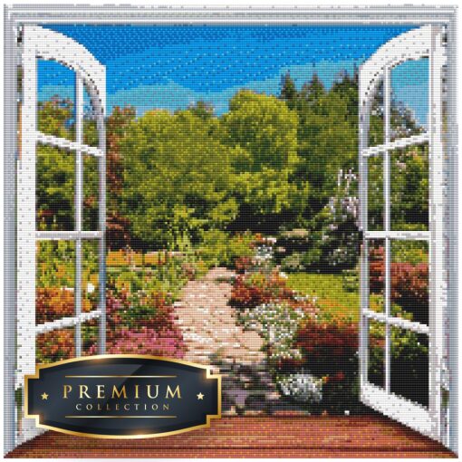 Doorkijkje naar de tuin Premium DP Diamond Painting Layout