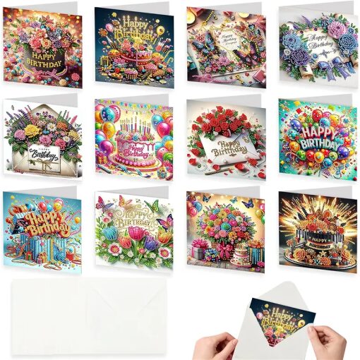 Diamond painting Verjaardagskaarten Feest (12 stuks)