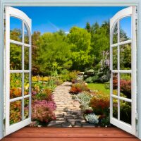 Doorkijkje naar de tuin Premium DP Diamond Painting