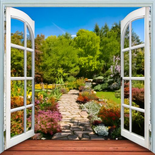 Doorkijkje naar de tuin Premium DP Diamond Painting