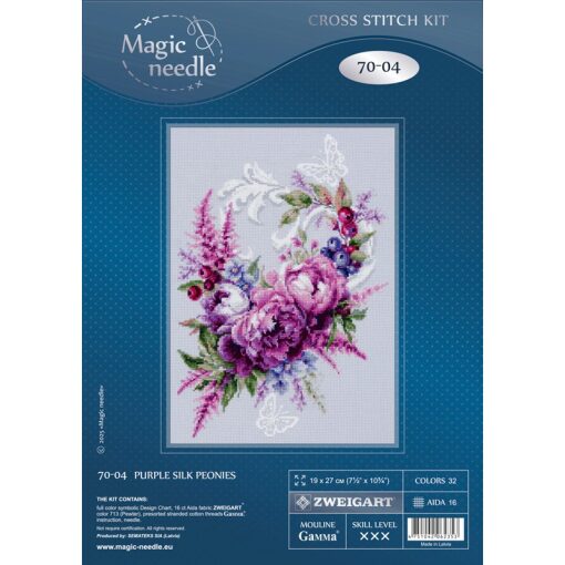 Magic Needle Purple Silk Peonies 070-004 borduren (pakket)