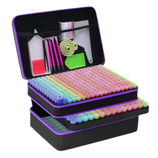Opbergkoffer paars met 510 potjes + Diamond painting accessoires pakket