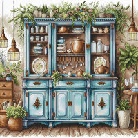 AVA Stitch Blue Cupboard P102	 borduren (pakket)