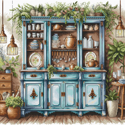 AVA Stitch Blue Cupboard P102	 borduren (pakket)