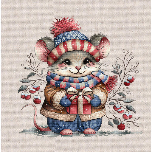 AVA Stitch Little Mouse with Scarf P095 borduren (pakket)