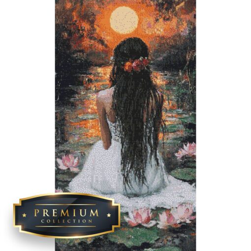 Zonsondergang tussen de waterlelies Premium DP Diamond Painting - Afbeelding 2