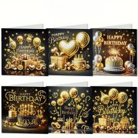 Verjaardagskaarten 6 stuks Diamond Painting zwart goud
