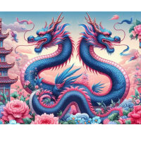 Blauw roze draken Diamond Painting