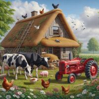 Boerderij met trekker en dieren Diamond Painting