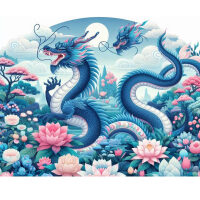 Chinese draak met lotusbloemen Diamond Painting
