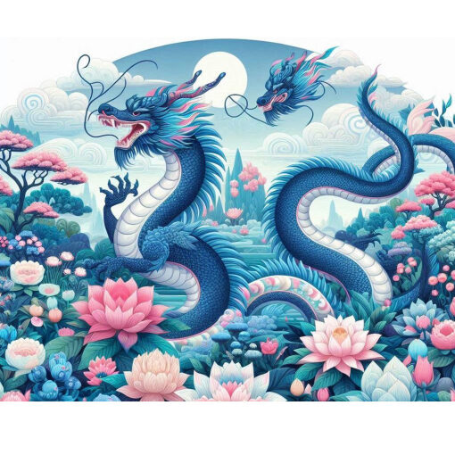 Chinese draak met lotusbloemen Diamond Painting