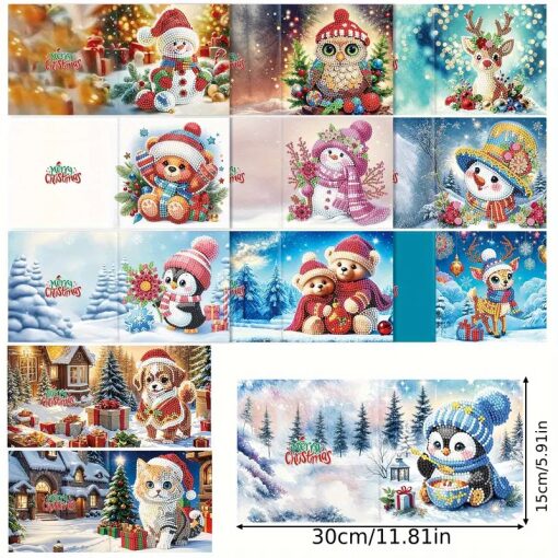 Diamond painting Kerstkaarten Kerstdieren (12 stuks) - Afbeelding 2