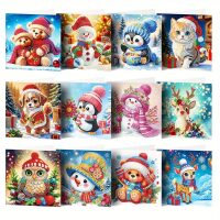 Diamond painting Kerstkaarten Kerstdieren (12 stuks)