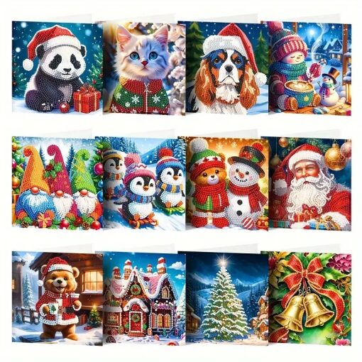 Diamond painting Kerstkaarten divers (12 stuks)